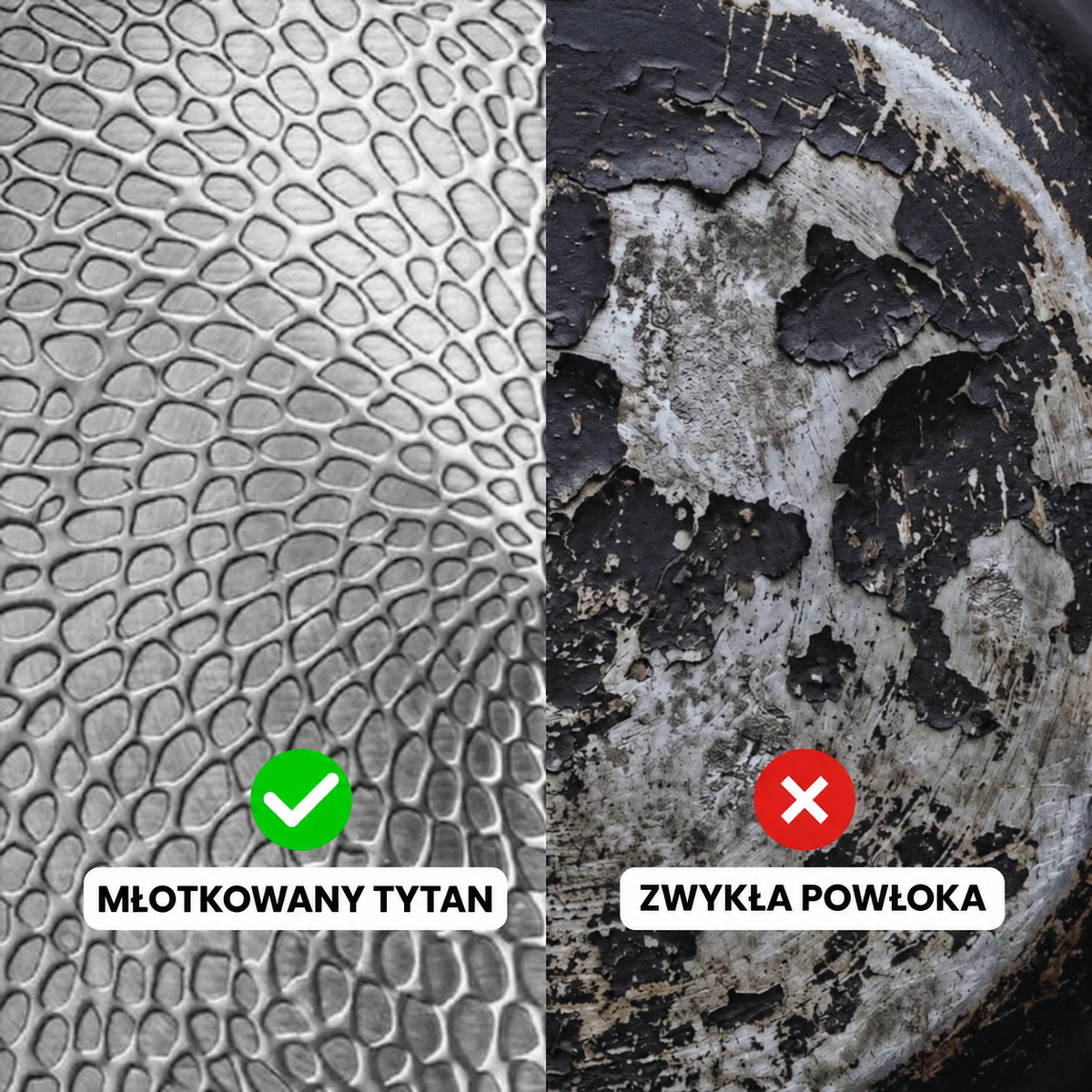 Młotkowany tytan i zwykła powłoka